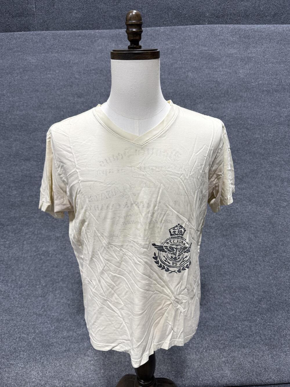 Nautica Jeans Co Shirt Mens Large White V-Neck Crest Logo Graphic Tee Top